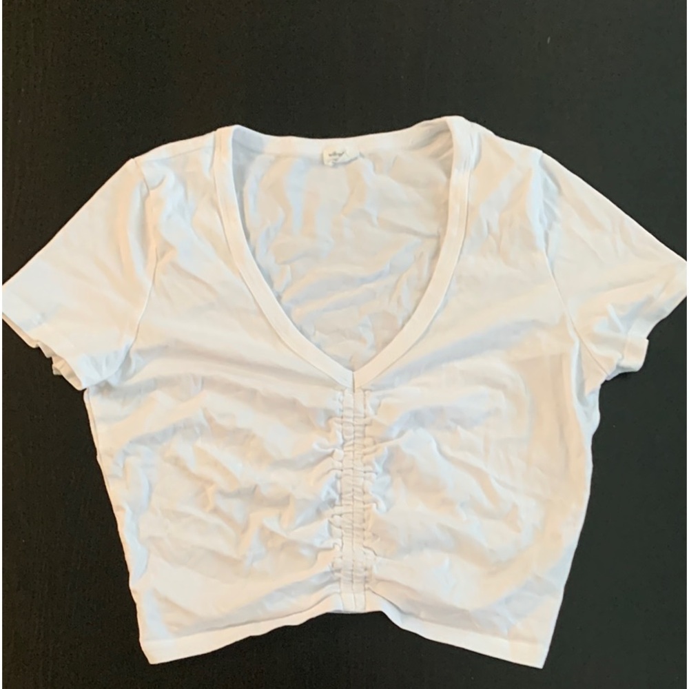 Wilfred White V-Neck Gathered Crop Top
